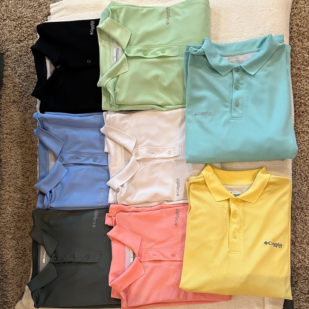 Columbia Polo Shirt Set - Black, Green, Blue, White, Pink, Yellow